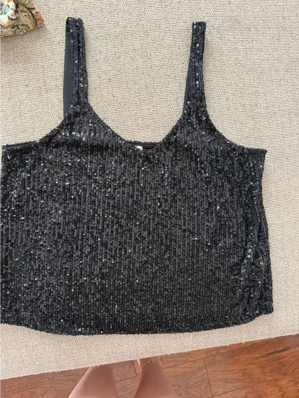 Black Sequin Crop Tank Top